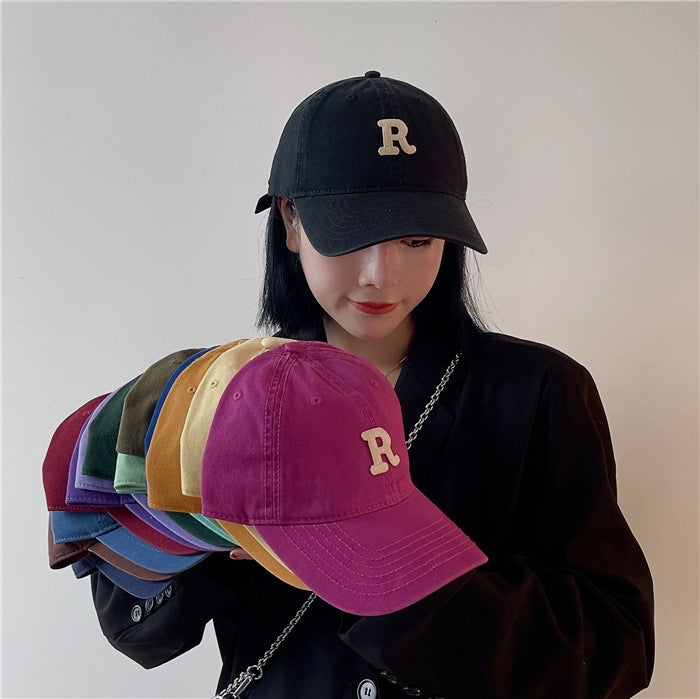 【High Version】 Solid Color Letter R Embroidered Baseball Cap Women'S Curved Eaves Korean Versatile Soft Top Duck Tongue Hat For Men - Image 2