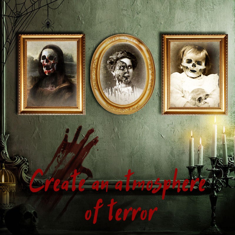 Tuanse Halloween Decorations Indoor 3D Changing Face Pictures Horror Scary Portraits Spooky Ghost Picture Frame Creepy for Wall Halloween Party House(Mixed Style  9 Pcs) - Image 3
