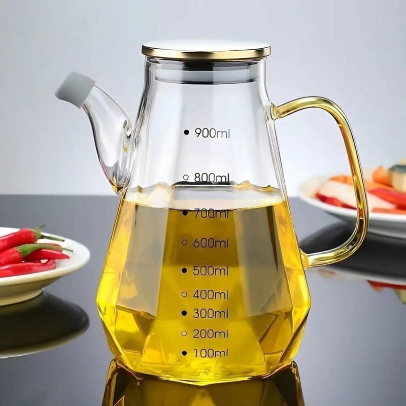 EZALLA Borosilicate Glass Oil Dispenser and Stoppers Bottle with Handle Capacity 700 ml Transparent Pack of 1 - Image 2