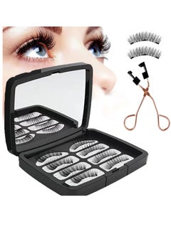Magnetic False Eyelashes, Dual Eyelashes Without Eyeliner or Glue, 3D Reusable Natural Lashes Fake with Applicator 2 Pairs Pack
