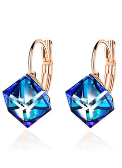 EVEVIC Cube Austrian Crystal Drop Leverback Earrings for Women Fashion 14K Rose Gold Plated Hypoallergenic Jewelry  - Image 1