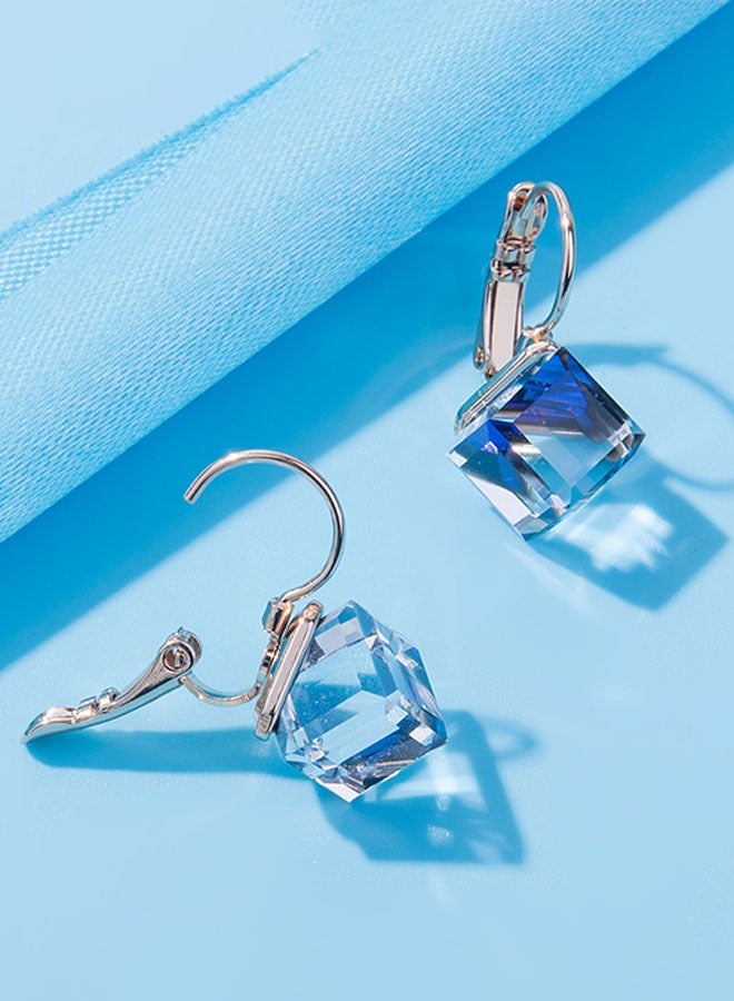 EVEVIC Cube Austrian Crystal Drop Leverback Earrings for Women Fashion 14K Rose Gold Plated Hypoallergenic Jewelry  - Image 3