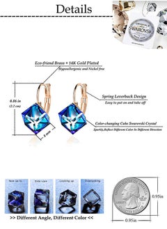 EVEVIC Cube Austrian Crystal Drop Leverback Earrings for Women Fashion 14K Rose Gold Plated Hypoallergenic Jewelry  - Image 5