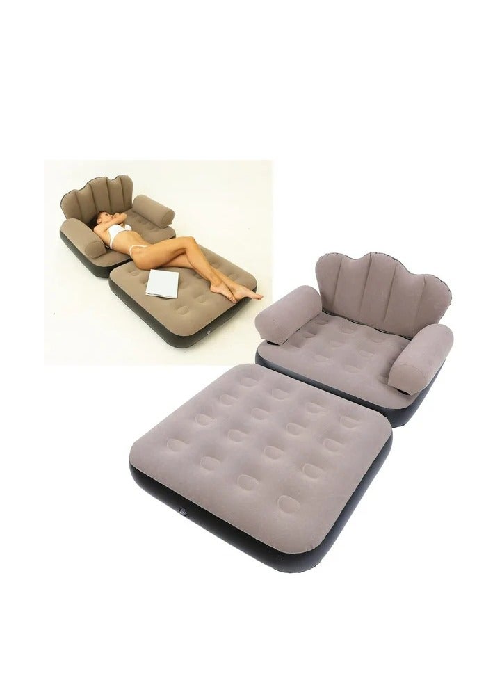 JAJEEK Inflatable Couch Mattress - 6.1lb Load Bearing Coffee Thickened Flocked PVC Soft Inflatable Sofa Bed - Foldable & Portable for Travel and Camping - Comfortable, Durable Air Couch - Image 2