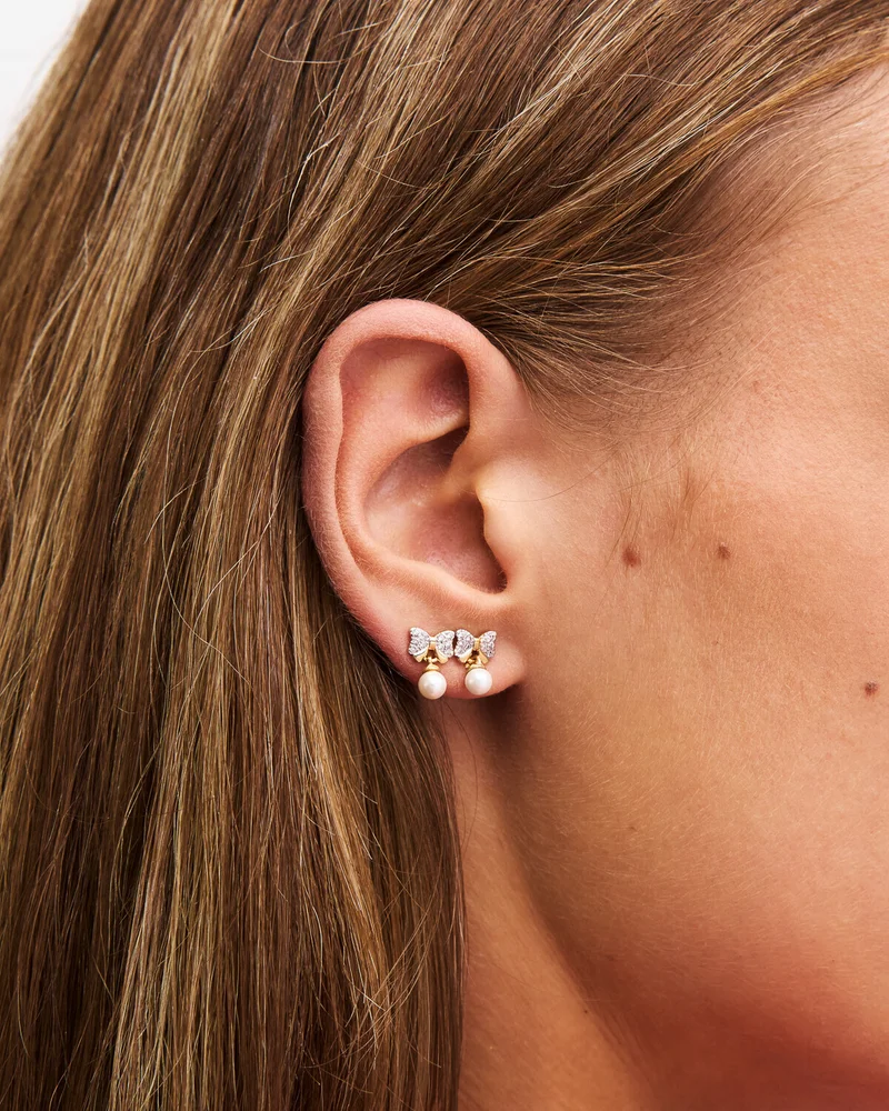 Rue Des Mill Bow zircons lobe earrings - Bow Ton - Yellow gold