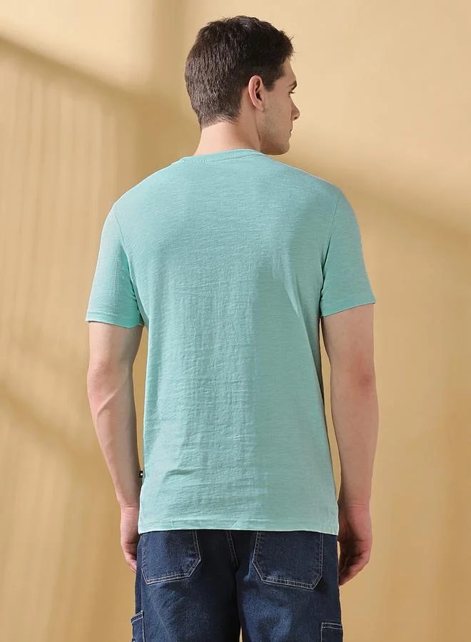 Dennis Lingo Men's Blue 100% Cotton Printed Regular Fit T-Shirt