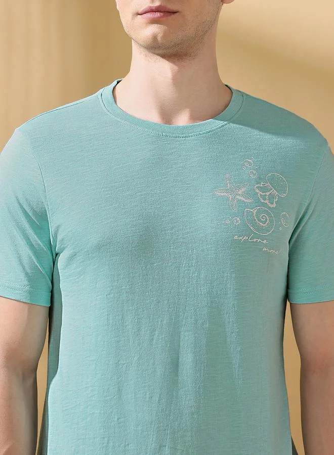 Dennis Lingo Men's Blue 100% Cotton Printed Regular Fit T-Shirt