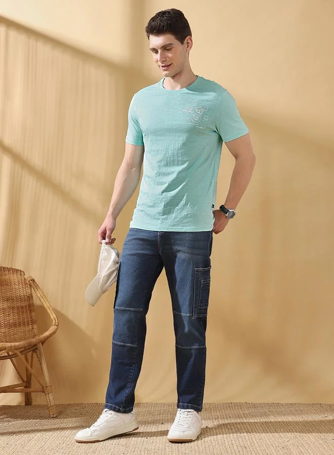 Dennis Lingo Men's Blue 100% Cotton Printed Regular Fit T-Shirt