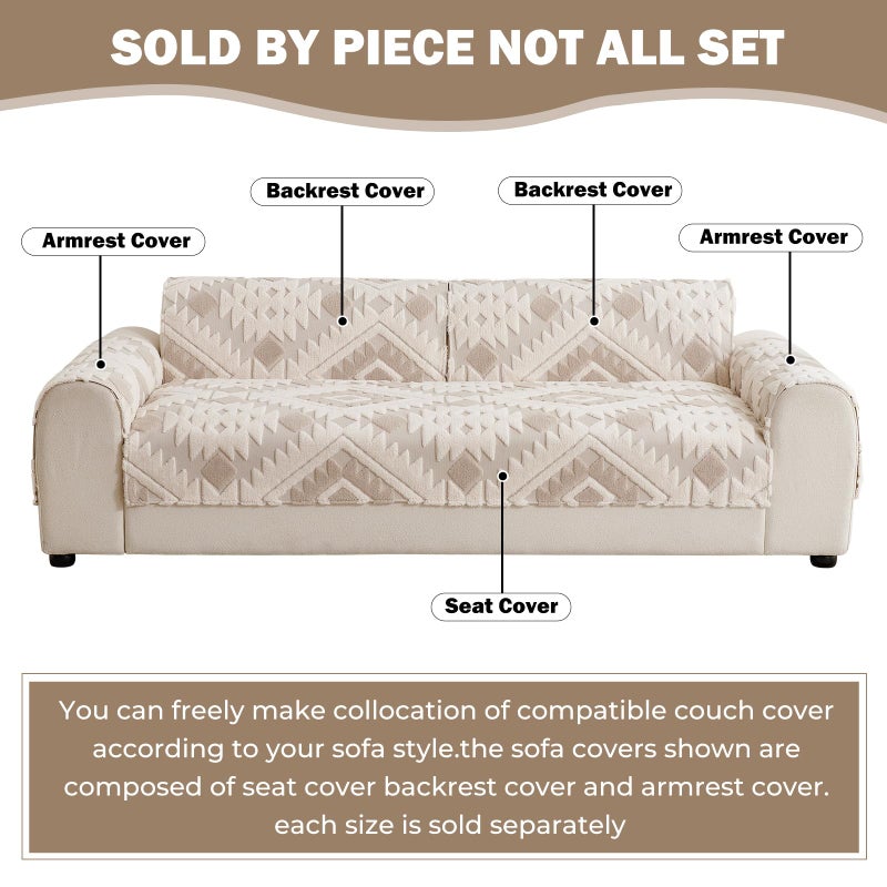 XSlive Boho Plush Couch Covers for Sofa Washable, Fuzzy Soft Couch Cover for Sectional Sofa, Non Slip Jacquard Sofa Cover Furniture Protector for Kids, Pets (Light Coffee,28"x28") - Image 2