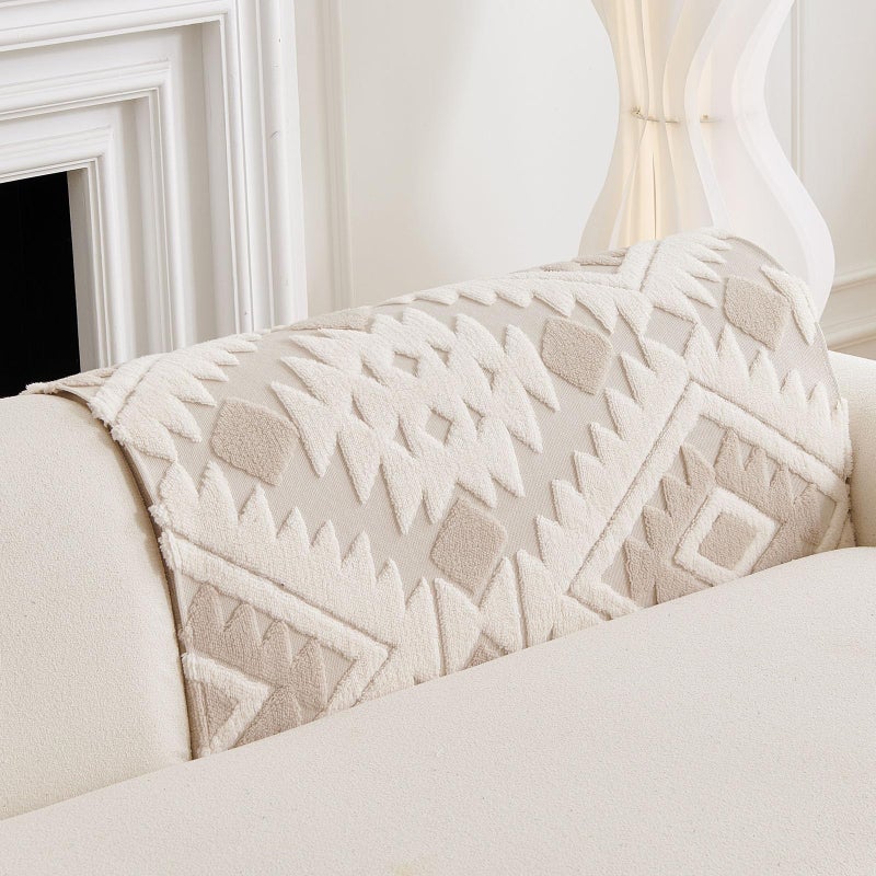 XSlive Boho Plush Couch Covers for Sofa Washable, Fuzzy Soft Couch Cover for Sectional Sofa, Non Slip Jacquard Sofa Cover Furniture Protector for Kids, Pets (Light Coffee,28"x28") - Image 4
