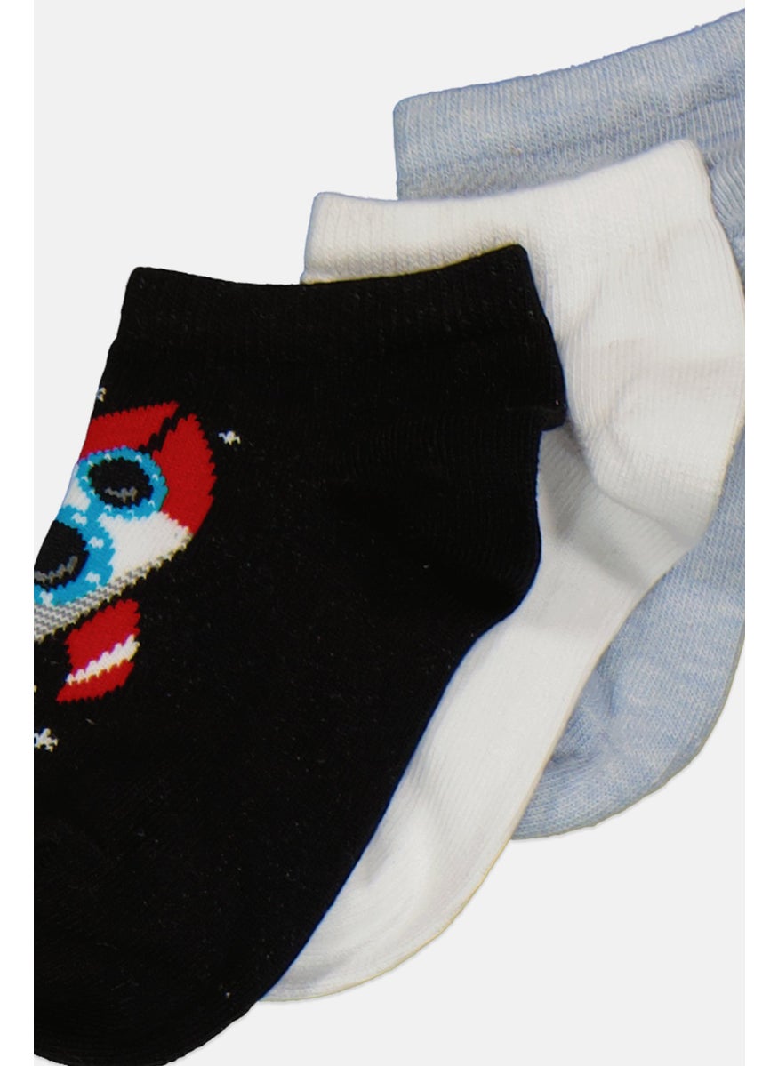 RBX - Kids Boy 3 Pieces Graphic Ankle Socks, Black - Image 1
