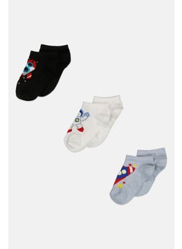 RBX Kids Boy 3 Pieces Graphic Ankle Socks, Black  - Image 1
