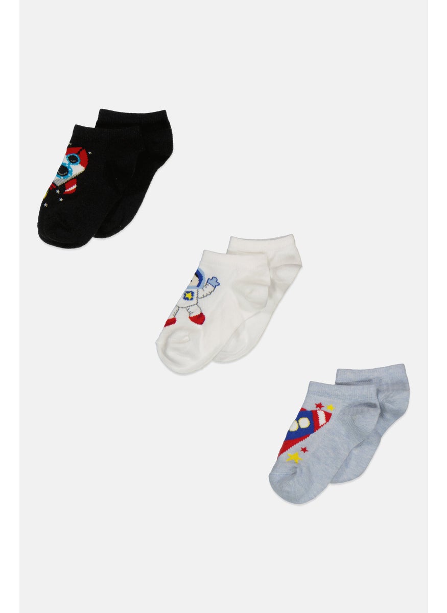 RBX - Kids Boy 3 Pieces Graphic Ankle Socks, Black - Image 1