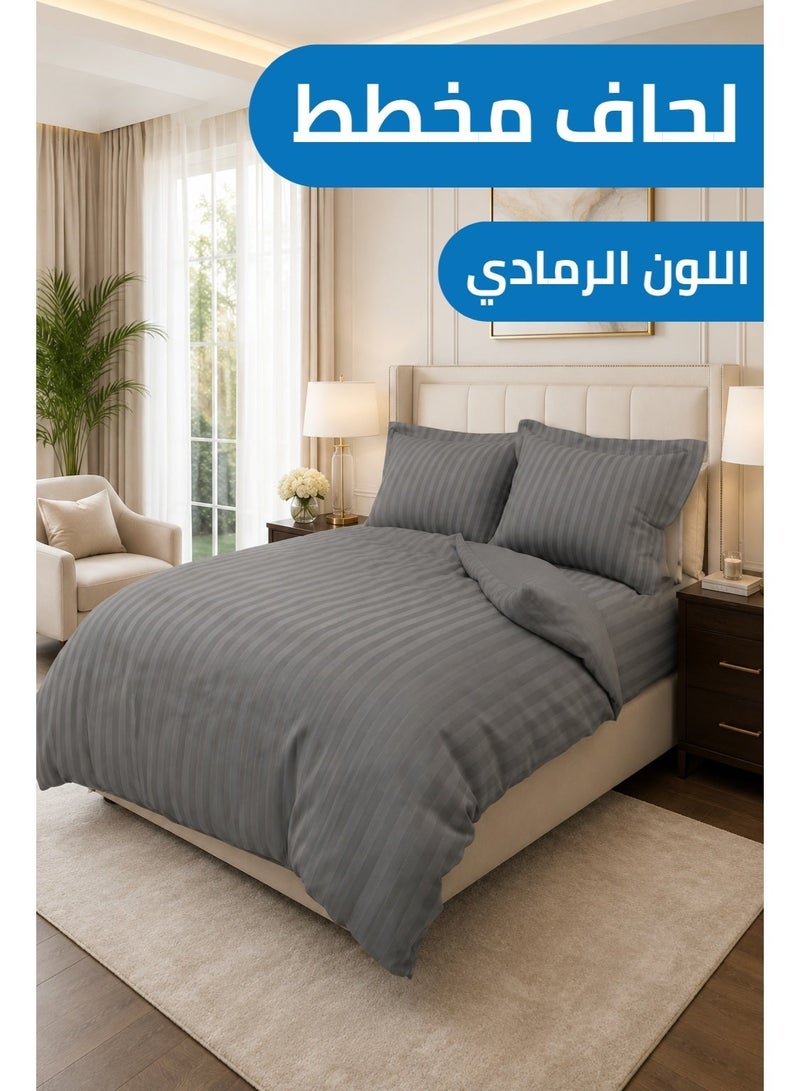 Premium Stripe Comforter Bedding Set in Grey with Fitted Bedsheet & Pillow Covers, Soft Luxury Bed Set for Single, Full, Queen & King Size - Image 1