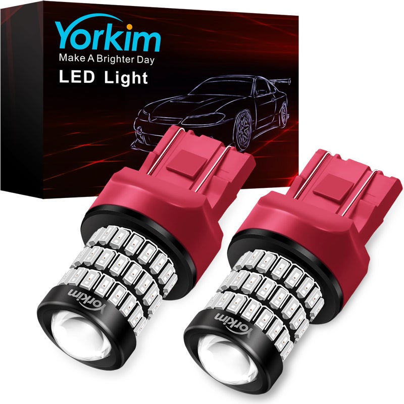 لمبة يوركيم فائقة السطوع 7440 LED حمراء T20 7441 7443 7444 W21W لمبة LED للضوء الاحتياطي وضوء الرجوع وضوء الفرامل وضوء الذيل وضوء إشارة الانعطاف عبوة من 2 حمراء