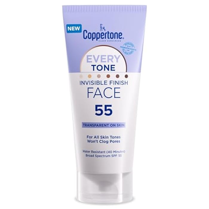 Coppertone Every Tone Invisible Finish Face Sunscreen SPF 55, Lightweight, Blends in Clear Sunscreen for All Skin Tones, 2 Fl Oz Tube - Image 1