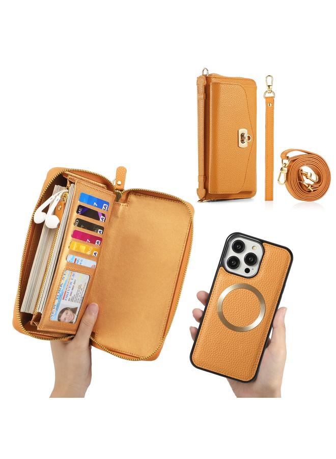 S-TOP Case For iPhone 14 Plus MagSafe Crossbody Multi-functional Zipper Wallet Litchi Leather Phone Case - Image 5
