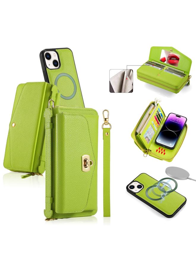 S-TOP Case For iPhone 14 Plus MagSafe Crossbody Multi-functional Zipper Wallet Litchi Leather Phone Case - Image 1