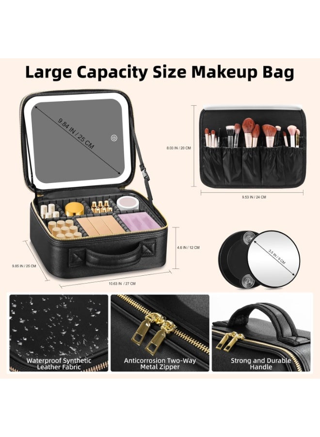 RRtide Travel Makeup Bag with Mirror of LED Lighted, Makeup Train Case with Adjustable Dividers, Makeup Case with Mirror and Detachable 10x Magnifying Mirror - Image 2