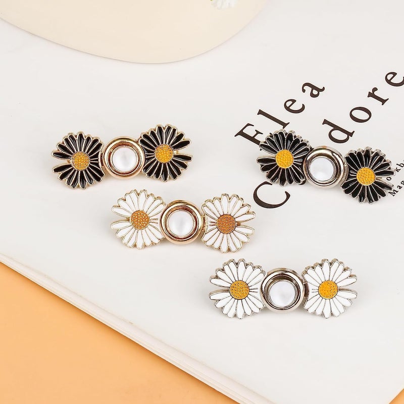 Zipzox Zipzox Instant Jeans Button Pins Waist Tightener Set Make The Waist Fit for Skirt Pants Robe No Sewing Required Adjustable Waist Buckle for Loose Jeans Pants 4 pcs New White Flower pin - Image 3