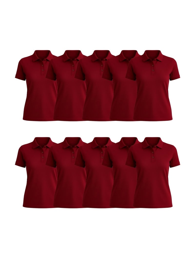 PRINTSHOP4ME Pack Of 10 Pcs Women's Regular-Fit Golf Polo T-shirt Pure Cotton Short Sleeve 220 GSM Basic Colors - Image 1