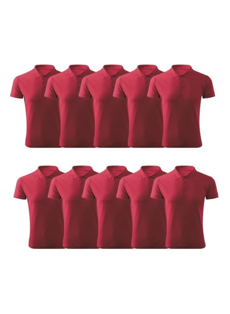 PRINTSHOP4ME Pack Of 10 Pcs Women's Regular-Fit Golf Polo T-shirt Pure Cotton Short Sleeve 220 GSM Basic Colors  - Image 1