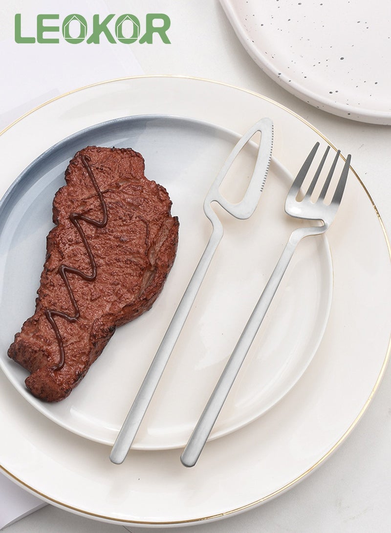 LEOKOR طقم أدوات مائدة قابلة للتعليق مكون من 24 قطعة مع سكاكين وملاعق وشوك طقم أدوات مائدة من الفولاذ المقاوم للصدأ لستة أشخاص فضي - Image 2