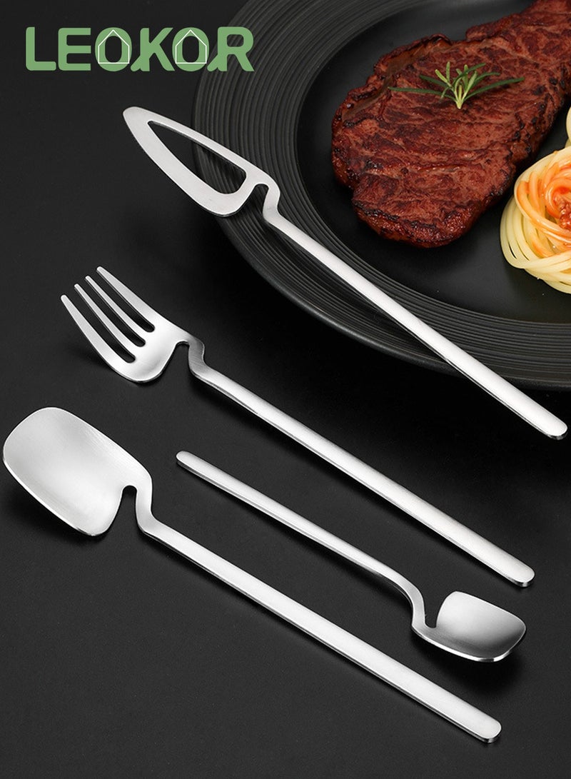 LEOKOR طقم أدوات مائدة قابلة للتعليق مكون من 24 قطعة مع سكاكين وملاعق وشوك طقم أدوات مائدة من الفولاذ المقاوم للصدأ لستة أشخاص فضي - Image 3