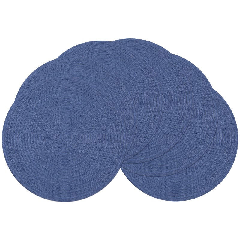 SHACOS Round Placemats Set of 6 Washable 15 inch Round Table Mats Cotton Polyester Woven Braided Place Mats for Dining Table Sail Blue 6
