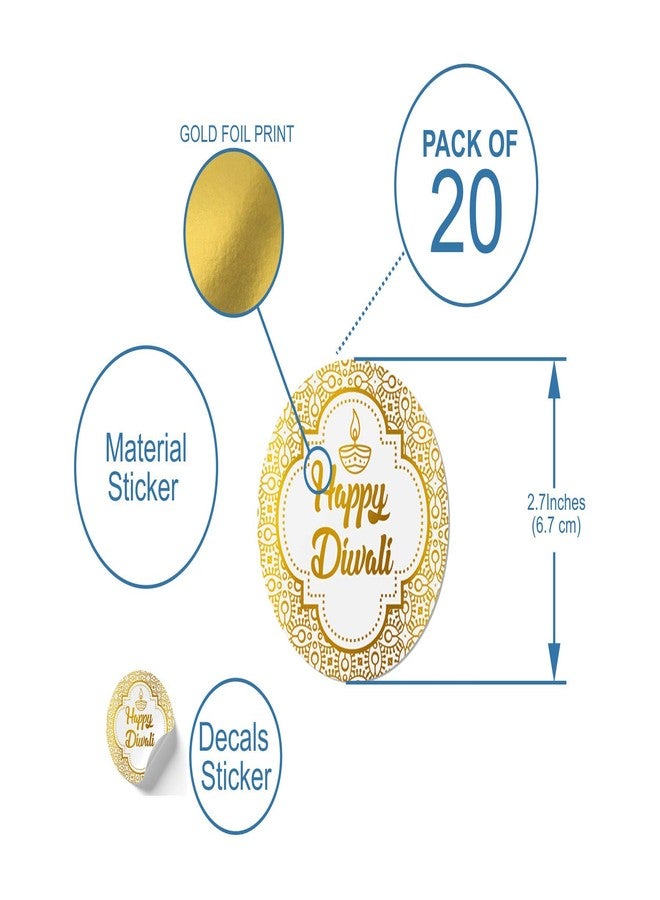 SVM CRAFT® Happy Diwali Gift Gold Foil Round Sticker Seals - 2.5'' Inch, Pack of 21 - Ideal for Treat Favor Party Bags, Candy Jars, Gift Boxes, Bottles - Image 2