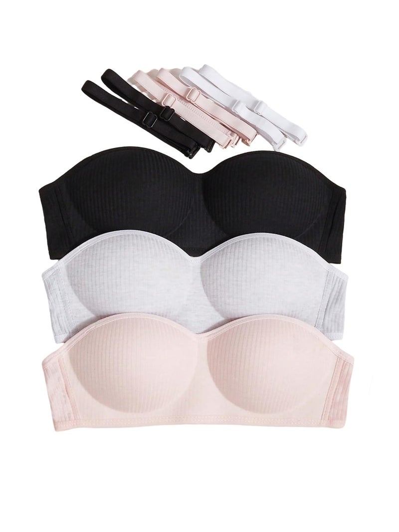OYOANGLE Girl's Training Bras Padded Bralette with Adjustable Detachable Strap Strapless Bandeau Bra Multicolor 12Y - Image 1