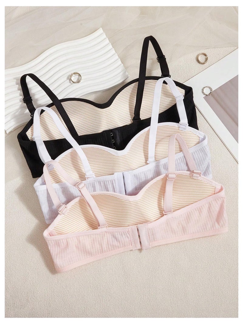 OYOANGLE Girl's Training Bras Padded Bralette with Adjustable Detachable Strap Strapless Bandeau Bra Multicolor 12Y - Image 2