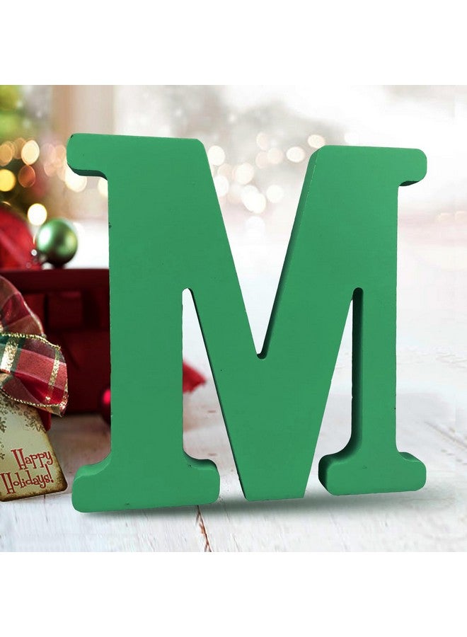 AOCEAN 6 Inch Green Wood Letters Unfinished Wood Letters for Wall Decor Decorative Standing Letters Slices Sign Board Decoration for Craft Home Party Projects (M) - Image 1