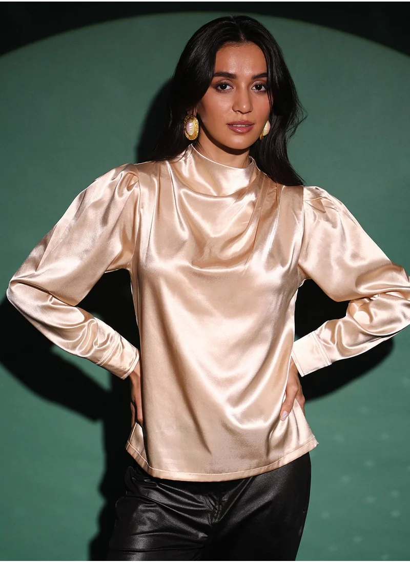 PINACOLADA Women's Beige Solid Draped Top