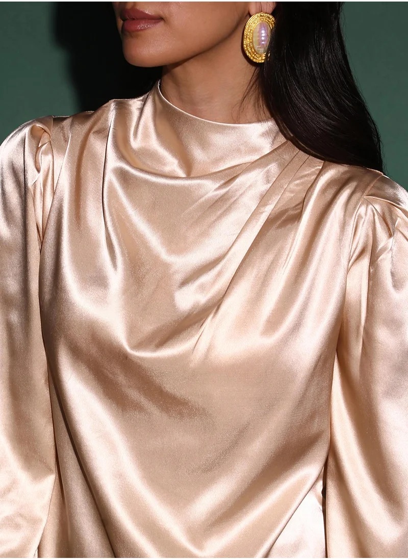 PINACOLADA Women's Beige Solid Draped Top