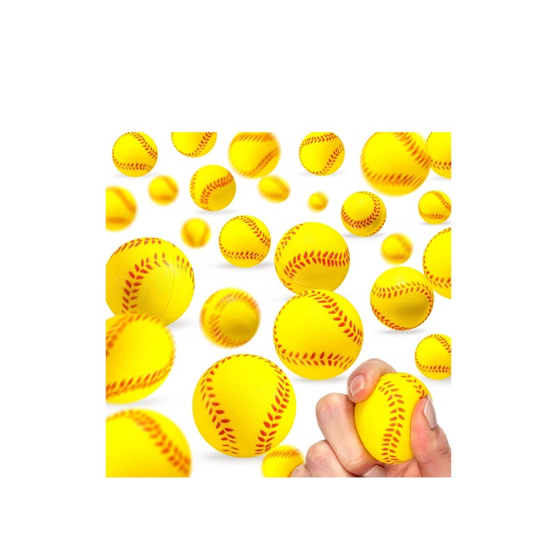 SOLARAE Mini Softball Stress Ball Foam Sports Balls Party Favor Tiny Baseball Toys for Stress Relief, Party Bag Gift Fillers, School Carnival Reward, Ball Games(Yellow) - Image 1