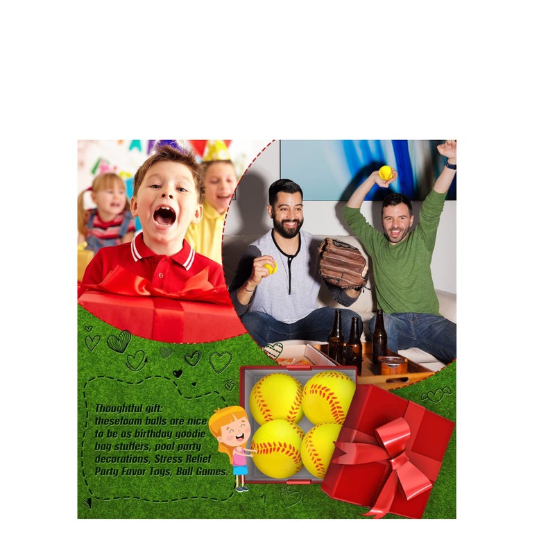 SOLARAE Mini Softball Stress Ball Foam Sports Balls Party Favor Tiny Baseball Toys for Stress Relief, Party Bag Gift Fillers, School Carnival Reward, Ball Games(Yellow) - Image 3
