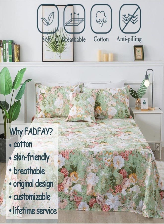 FADFAY Floral Bed Sheets Set Queen Size 100% Cotton Mint Green Botanical Sheet Sets Countryside Bedding Soft Breathable Girls Lily Flower Printed Deep Pocket Sheet 17.5 inch, 4 Pcs Queen - Image 2