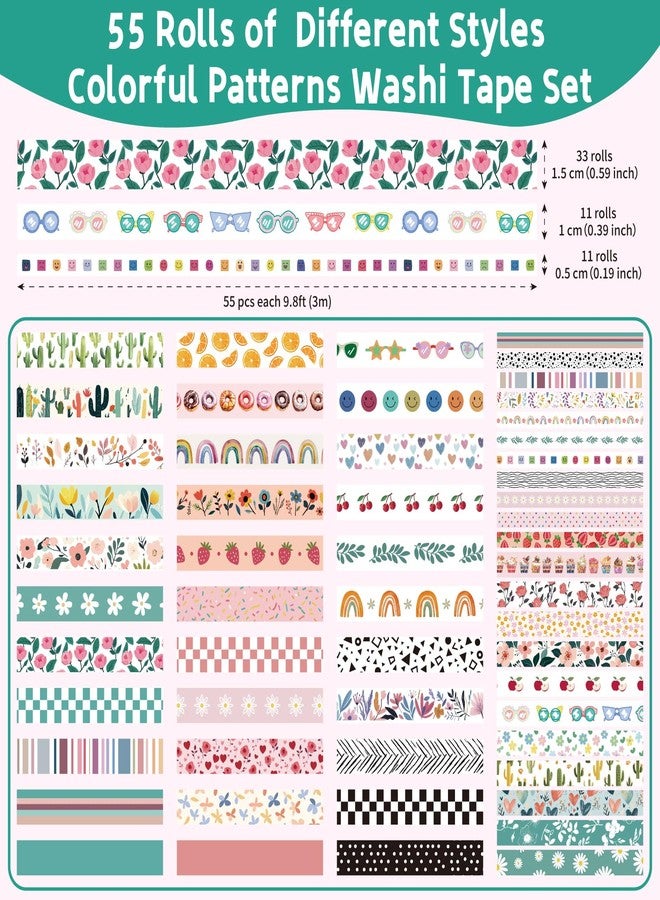 Mooker 55 Rolls Holiday Washi Tape Set - Decorative Tape Seasonal Bohemian Colored Tape, Cute Washi Tapes for Journaling Supplies, Scrapbooking Supplies kit, Summer Scrapbook Supplies - Image 2