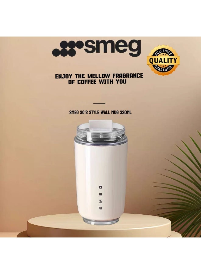 SMEG Retro Milk White 320ml Double-Walled Vacuum Stainless Steel Insulated Mug 360° Leak-Proof Car Travel Portable Coffee Cup One-Click Direct Drinking Hot and Cold Dual-Use Four Options Available - Image 1