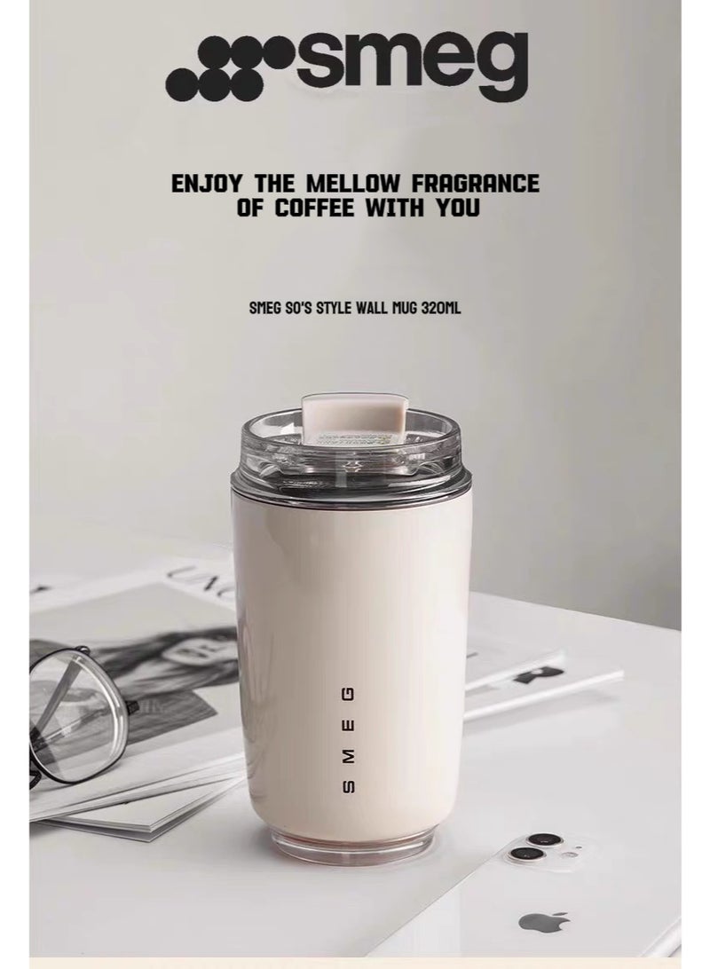 SMEG Retro Milk White 320ml Double-Walled Vacuum Stainless Steel Insulated Mug 360° Leak-Proof Car Travel Portable Coffee Cup One-Click Direct Drinking Hot and Cold Dual-Use Four Options Available - Image 3