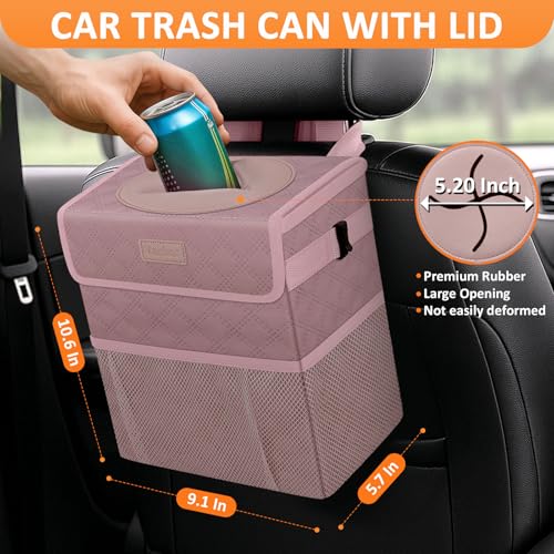Vankor Car Trash Can Cute Trash Bag Bin Hanging Waterproof Automotive Garbage Cans Leak Proof Vehicle Trash Can Diamond PatternPink - Image 3