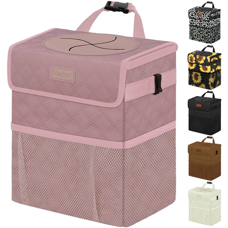 Vankor Car Trash Can Cute Trash Bag Bin Hanging Waterproof Automotive Garbage Cans Leak Proof Vehicle Trash Can Diamond PatternPink - Image 2