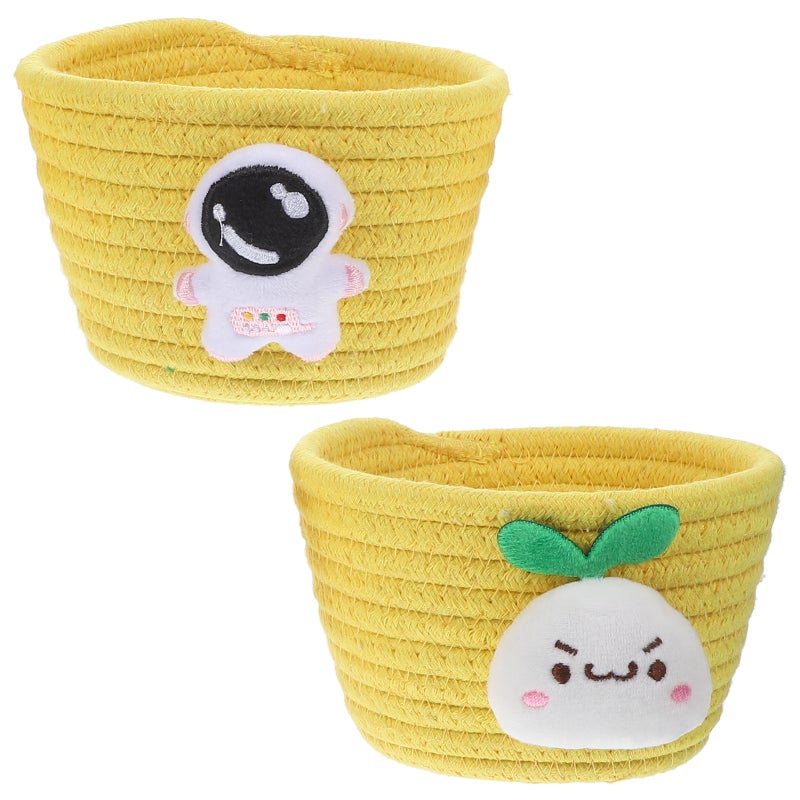 2Pcs Cotton Rope Woven Baskets Cartoon Storage Basket Mini Snack Toy Baskets - Image 1