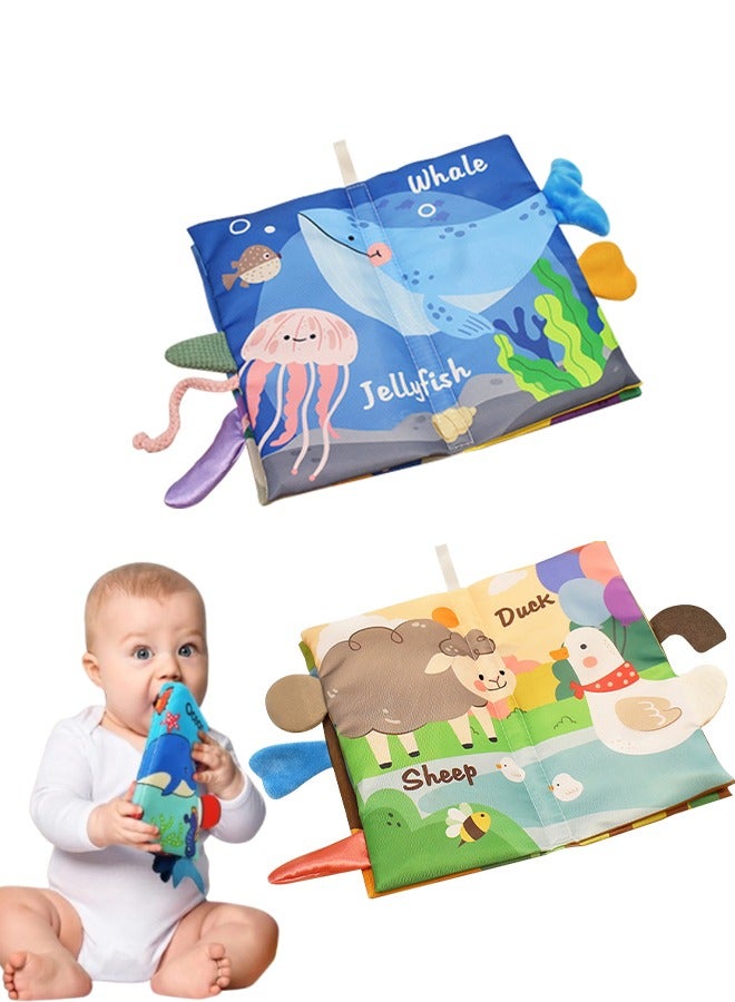 2 Pcs Baby Books Toys, Touch and Feel Crinkle Cloth Books for Babies, 3D Tail Fabric Book, Crinkle Sound, Infants & Toddlers, Early Development Interactive & Stroller Soft Toys for Boys & Girls  - Image 1