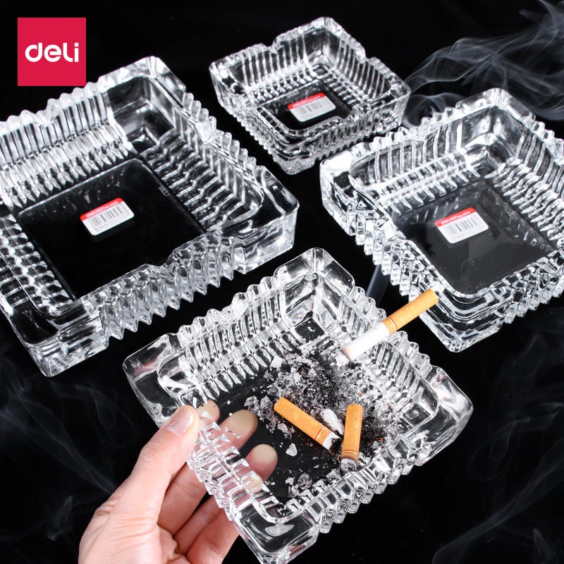 Deli Ashtray Living Room Office Large, Medium And Small Transparent Glass Cylinder Simple And Generous Thickened Glass Ashtray - Image 2