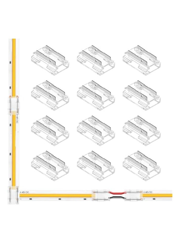 erorex 12Pcs 8-in-1 LED Strip Connectors, 2 Pin 10mm COB Tape Light Terminal, Gapless Solderless Transparent Connection for 5V 12V 24V, Straight Corner Strip to Strip - Image 1