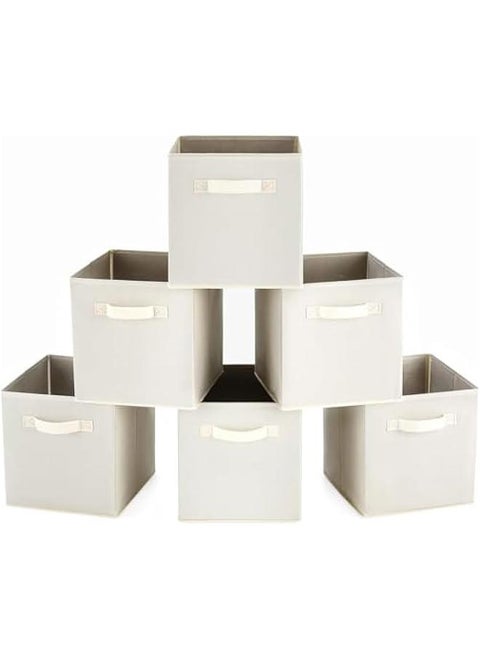 SupWolf Fabric Storage Cubes, Cloth Cubby Storage Bins for Home Bedroom Closet Drawers Cube Organizer, Foldable, Beige, 10.5×11 inches, Set of 6