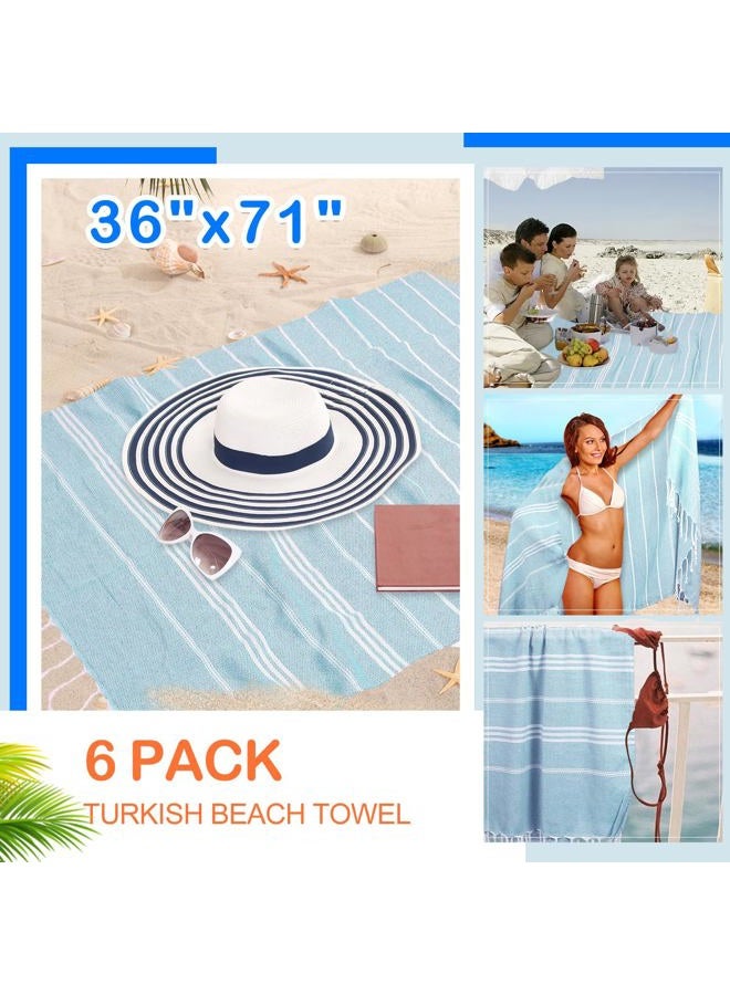 YSYJ Turkish Beach Towel 6 Pack Beach Towels 36"x71" Beach Towel Oversized Sand Free Turkish Towel Quick Dry Turkish Bath Towels Blue - Image 2