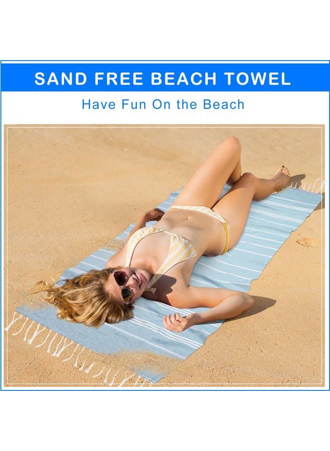 YSYJ Turkish Beach Towel 6 Pack Beach Towels 36"x71" Beach Towel Oversized Sand Free Turkish Towel Quick Dry Turkish Bath Towels Blue - Image 5
